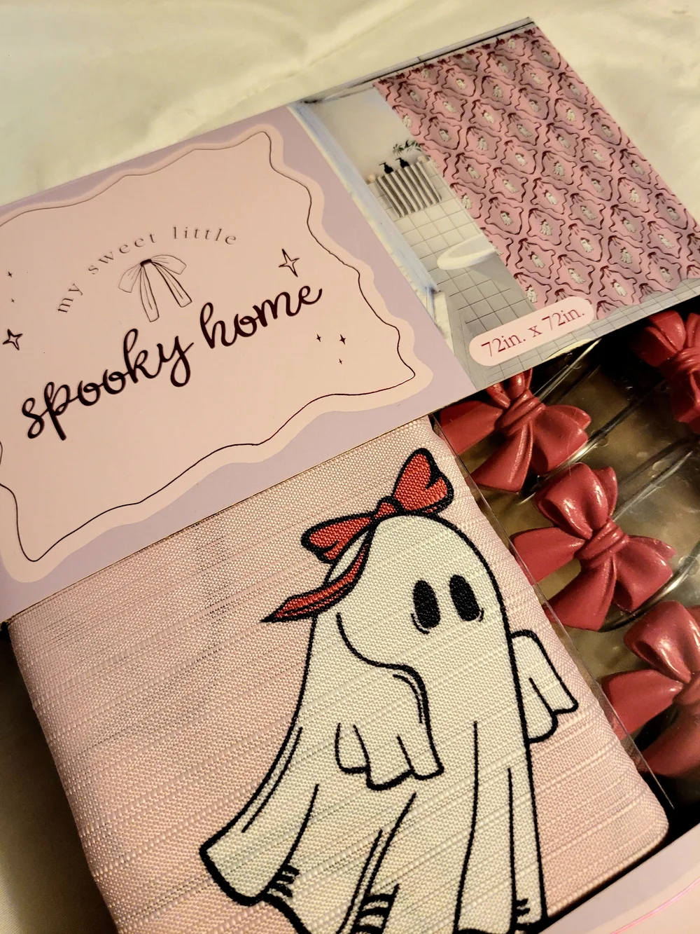 Pink Shower Curtain Set with Decorative Hooks